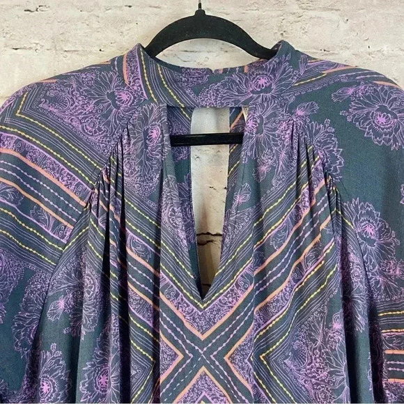 Free People S Walking on a Dream Long Sleeve Tunic Top Purple Charcoal Cut Out - Picture 4 of 8